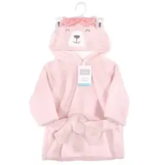 Hudson Baby Infant Girl Plush Animal Face Bathrobes, Bear Girls, 0-9 Months