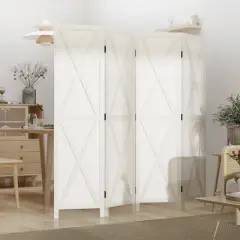 HOMCOM 4-Panel Folding Room Divider, 5.6 Ft Tall Freestanding Paulownia Wood Privacy Screen Panels for Indoor Bedroom Office