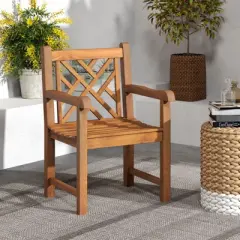 Tangkula Teak Wood Patio Dining Chair Outdoor Armchair w/ Slatted Seat & Solid Legs