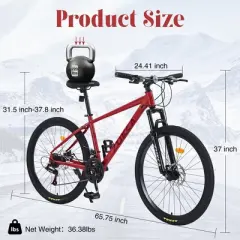Gulches 26-Inch 24-Speed Mountain Bicycles - Red Suspension Fork for Men and Women