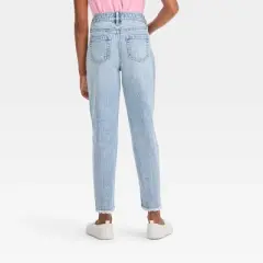 Girls' High-Rise Embroidered Ankle Straight Jeans - Cat & Jack&trade; Blue