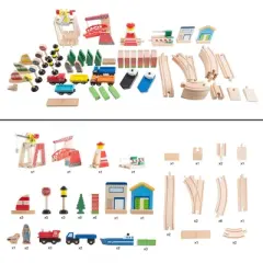 Hey! Play! Kids Deluxe Wooden Train Set with Play Mat