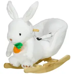 Cesicia Baby Rocking Horse, Bunny Rabbit Themed Rocker with Carrot Toy, Realistic Sound, & Pedals for Boy Girl Aged 18-36 Months, White