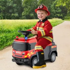 Costway Licensed Scania Toy Fire Truck with Lights Sounds & Under-Seat Storage Red/Yellow/White