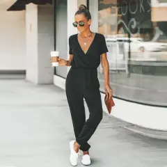 Women's Short Sleeve Wrap Loose Long Romper Jumpsuit - Cupshe