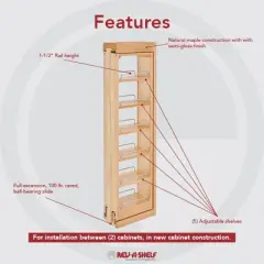 Rev-A-Shelf 432-WF42-6C 6 x 42 Inch Wooden Adjustable Pull-Out Between Cabinet Wall Filler Kitchen Storage Organizer Unit