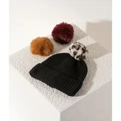 Shiraleah Knit Pick-A-Pom Knit Beanie Hat with Interchangeable Poms