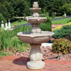 Sunnydaze 35"H Electric Fiberglass 3-Tier Birds' Delight Outdoor Bird Bath Water Fountain
