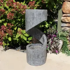 Sunnydaze 31"H Electric Polyresin Showering Spiral Column Outdoor Water Fountain with LED Light