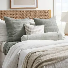 Oversized Bolster Woven Striped with Piping Cylinder Throw Pillow White/Light Teal Green - Threshold&trade; designed with Studio McGee: Cotton Fabric