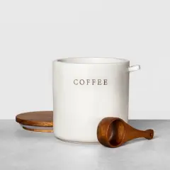 37oz Stoneware Coffee Canister with Wood Lid & Scoop Cream/Brown - Hearth & Hand&trade; with Magnolia
