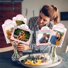 Big Dot of Happiness Pink Winter Wonderland - Snowflake Birthday Party and Baby Shower Picture Centerpiece Sticks - Photo Table Toppers - 15 Pieces