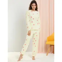 Allegra K Women Winter Flannel Pajama Sets Cute Printed Long Sleeve Nightwear Top and Pants Loungewear Soft Sleepwears