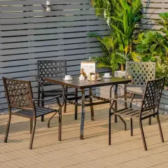 Costway Set of 2 Patio Dining Chairs Stackable Metal Slat Armreset Garden Yard