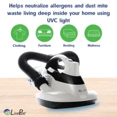 LivePure Ultramite Handheld UV Vacuum Cleaner. UVC Light, Dual Motor Brush, and Anti-Allergen Filter to Capture Dust Mites, Bacteria, Viruses.