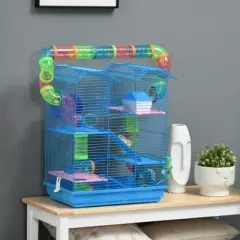 PawHut 5 Tiers Hamster Cage Small Animal Habitat with Exercise Wheels, Tube, Water Bottles, and Ladder, for Dwarf Hamster, Gerbil