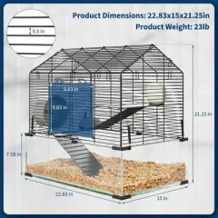 Large Hamster Cage, 360&deg;Viewing Transparent Hamster Habitat, 3 Tier Chew-Proof Metal Gerbil Cage with Running Wheel, Water Bottle, Ramp, Feeding Bowl