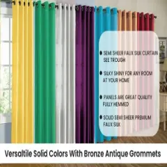 J&V TEXTILES 2 Panels Solid Grommet Faux Silk Window Curtain Drapes Treatment 58" Wide and 84" Length (Black)