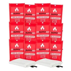SupplyAID 12 Pack Emergency Fire Blankets for Home Essentials, Camping Gear, and Safety Supplies, 40 x 40 Inches, Fiberglass, White