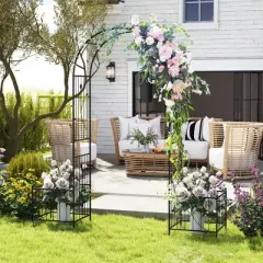 Tangkula 86" Arch Trellis for Climbing Plants w/ Planter Boxes Roses Vines for Wedding