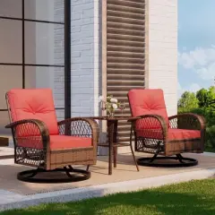 3 Pieces Patio Wicker Glider Chairs, Outdoor Swivel Rockers Patio Chairs Set of 2