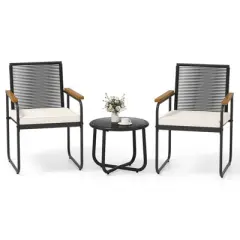 Costway 3 PCS Patio Furniture Set with Round Tempered Glass Top Table Armrests & Cushions