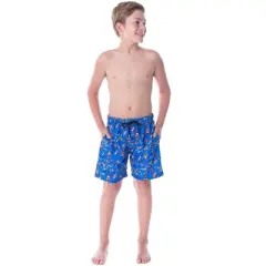 Beyblade Burst Boys' Spinner Tops Character Allover Print Swim Trunks Blue
