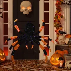 Northlight Lighted Spider Halloween Decoration - 4.5' - Black and Orange - Purple LED Lights