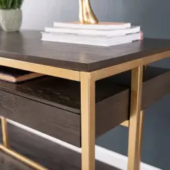 Quinal Writing Desk with Storage Brown/Gold - Aiden Lane