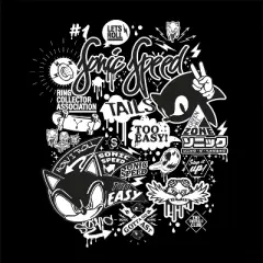 Bioworld Sonic The Hedgehog "Let's Roll" Monochrome Street Art Youth Black Crew Neck Sweatshirt