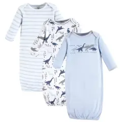 Touched by Nature Baby Organic Cotton Long-Sleeve Gowns 3pk, Dino, 0-6 Months