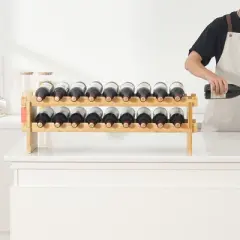 VEVOR 18 Bottle Stackable Modular Wine Rack, 2-Tier Solid Bamboo Wood Storage Racks, Floor Freestanding Wines Holder Display Shelf, Natural Color