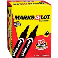 Avery Marks-A-Lot Desk-Style Permanent Marker, Chisel Tip, Black, Pack of 36