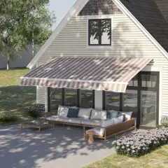 Outsunny 12' x 8' Patio Awning Canopy Retractable Sun Shade Shelter with Manual Crank Handle for Patio, Deck, Yard, Beige