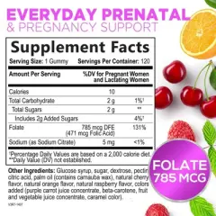Folic Acid Gummies 785 mcg, Essential Prenatal Vitamins, Vegan Folic Supplement Gummy, Vitamin B9 Chewable - 120 Gummies By Nature's Nutrition