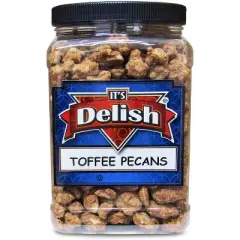 Toffee Coated Pecans by It's Delish, 2.2 LBS Jumbo Reusable Container Jar