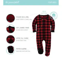 The Peanutshell Footed Baby Sleepers for Boys or Girls, Buffalo Plaid & Woodland, 3-Pack, Newborn to 12 Month Sizes