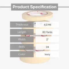 PSBM 24 Rolls Ivory General Purpose Masking Tape 2" x 60 Yards 4.3 Mil for painting and general use.