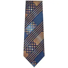 TheDapperTie Men's Navy Blue And Brown Stripes Necktie with Hanky