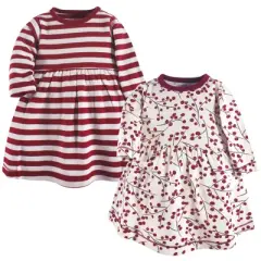 Touched by Nature Baby and Toddler Girl Organic Cotton Long-Sleeve Dresses 2pk, Berry Branch