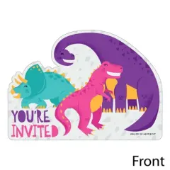 Big Dot of Happiness Roar Dinosaur Girl - Shaped Fill-in Invites - Dino T-Rex Baby Shower or Birthday Party Invite Cards with Envelopes - Set of 12