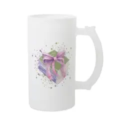 Elanze Designs Freezable Beer Stein Mug With Thumb Grip Handle, 16 Ounce Frosted Glass, Books and Bows