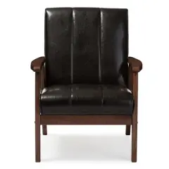Nikko Mid - Century Modern Scandinavian Style Faux Leather Wooden Lounge Chair - Dark Brown - Baxton Studio