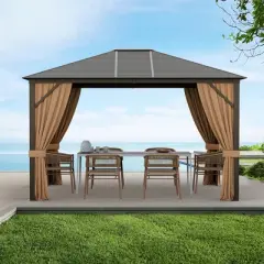Costway 12' x  10' Patio Hardtop Gazebo W/ Galvanized Steel Top Aluminum Frame Outdoor