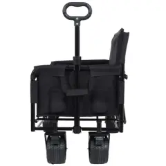 HTUTWOO Collapsible Folding Utility Cart Wagon, Outdoor Garden Wagon Cart with All-Terrain Wheels, Bench Seat & Storage 220 lbs Weight Capacity