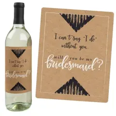 Big Dot of Happiness Rustic Kraft - Will You Be My Bridesmaid Gift for Women - Wine Bottle Label Stickers - Set of 4