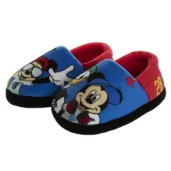 Disney Mickey Mouse Slippers - Kids Cozy Plush Fuzzy Lightweight Warm Comfort Soft House Shoes - blue and red (size 5-12 Toddler - Little Kid)