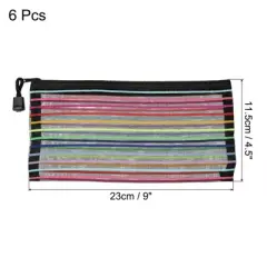 Unique Bargains Mesh Document Pencil Office Storage Zipper Pouches 6 Pcs