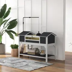 PawHut Tortoise Habitat with Adjustable Lamp Holder, Wooden Tortoise Enclosure with Storage Shelf, Dual Main Houses, Fixed Tray, Openable Lid