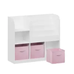 INFURNIC Decorative Bookshelf Kids Bookcase Multifunctional Bookshelf, Bookcase Display Stand With 3 Fabric Drawers, Pink, 36.22"*11.81"*31.5"